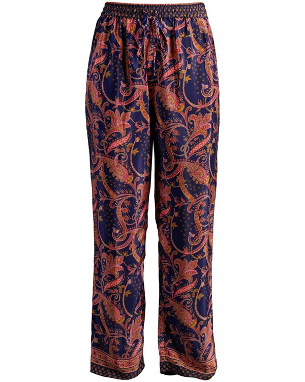 Antonia York Farrah Lightweight Silky Elasticated Waist Trousers - Pink & Navy Paisley