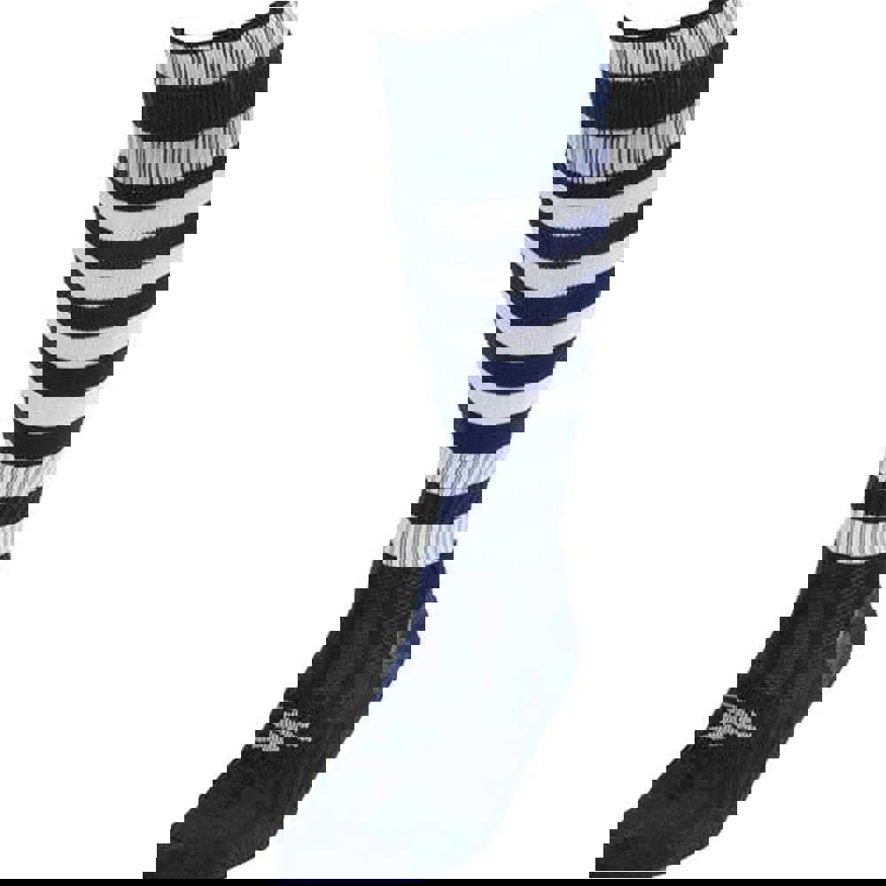 JUNIOR Size 3-6 Hooped Stripe Football Socks - NAVY/WHITE - Contoured Ankle