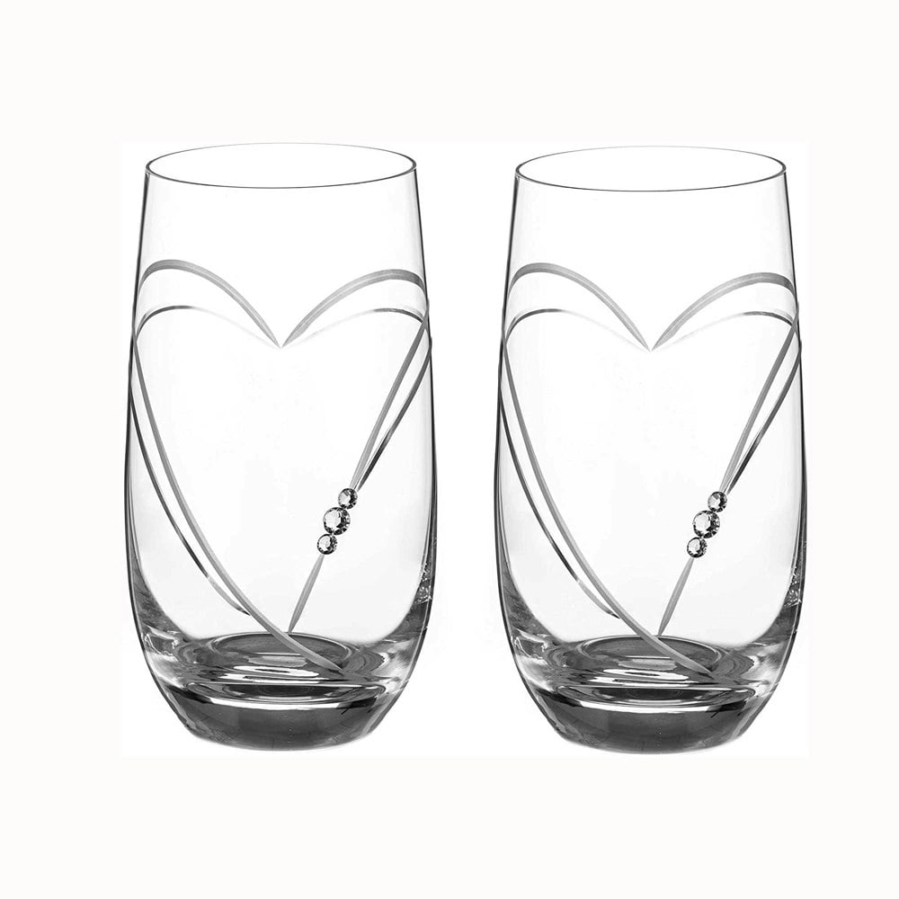 Diamante Hearts Hi Ball Glasses - Set of 2