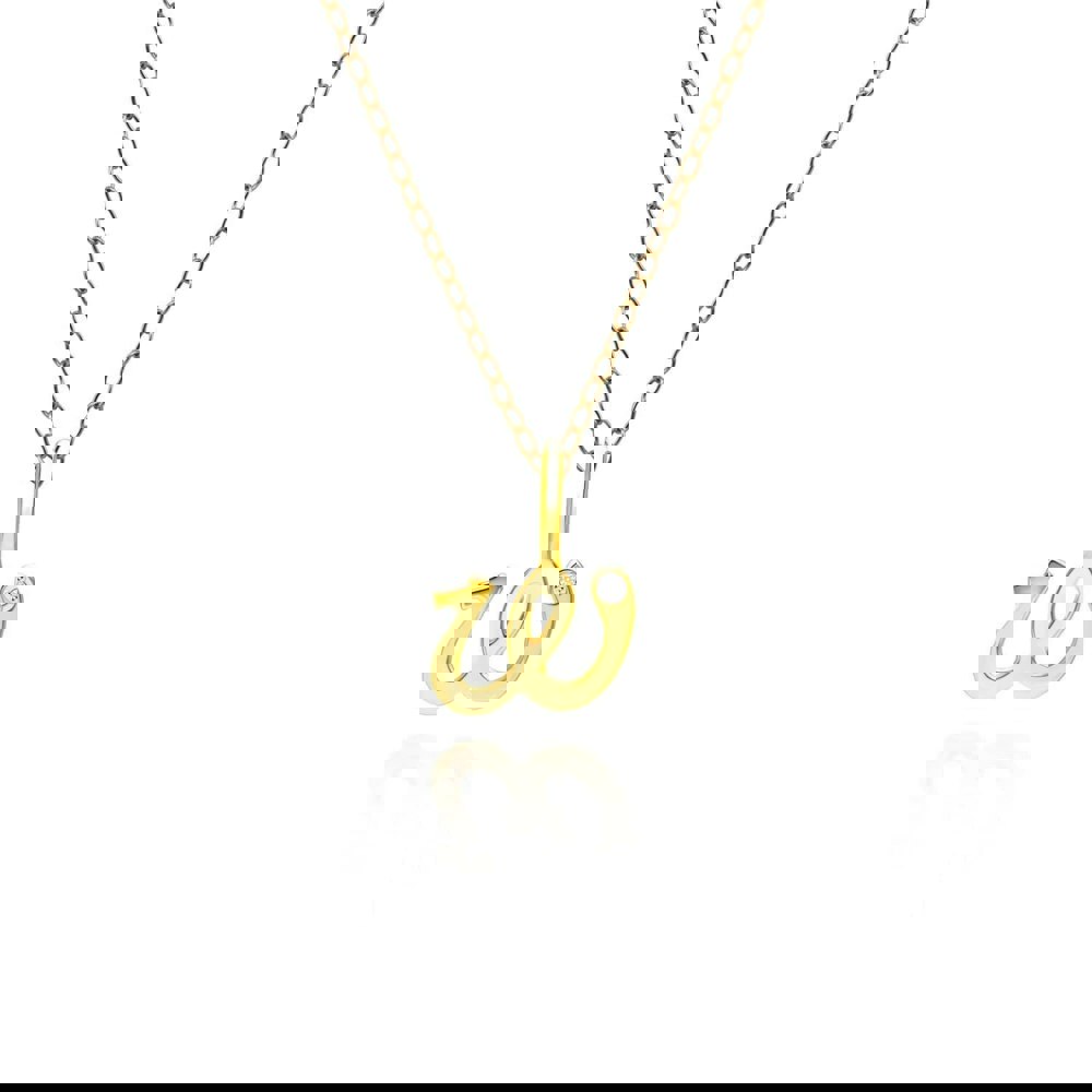 191P0771019 Alphabet Letter W Diamond pendant in 9ct Yellow Gold Front