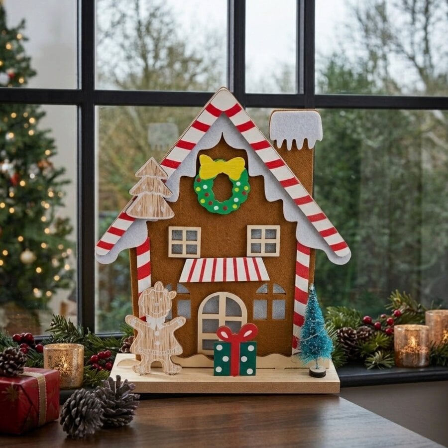 Garden Greatness Gingerbread Wooden Light Up House Ornament 