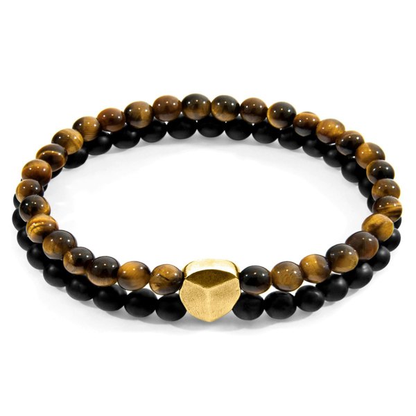 Anchor & Crew Brown Tigers Eye Iguazu 9ct Yellow Gold and Stone Bracelet