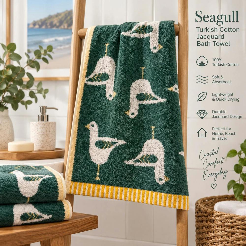 Dyzi Seagull Turkish Cotton Jacquard Bath Towel