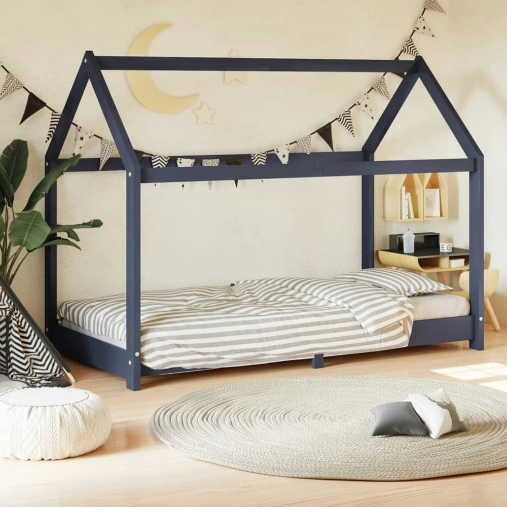 Berkfield Kids Bed Frame Grey Solid Pine Wood 70x140 cm