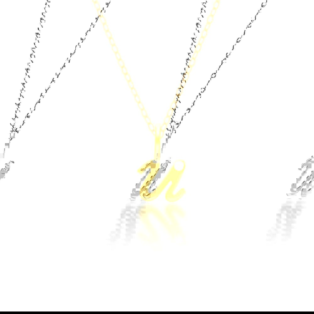 191P0792019 Alphabet Letter U Diamond pendant in 9ct Yellow Gold Front