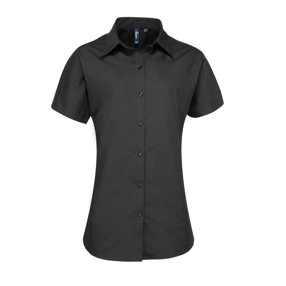 Premier Womens/Ladies Supreme Heavy Poplin Short Sleeve Work Shirt - Black - Black - 65% Polyester/35% Cotton