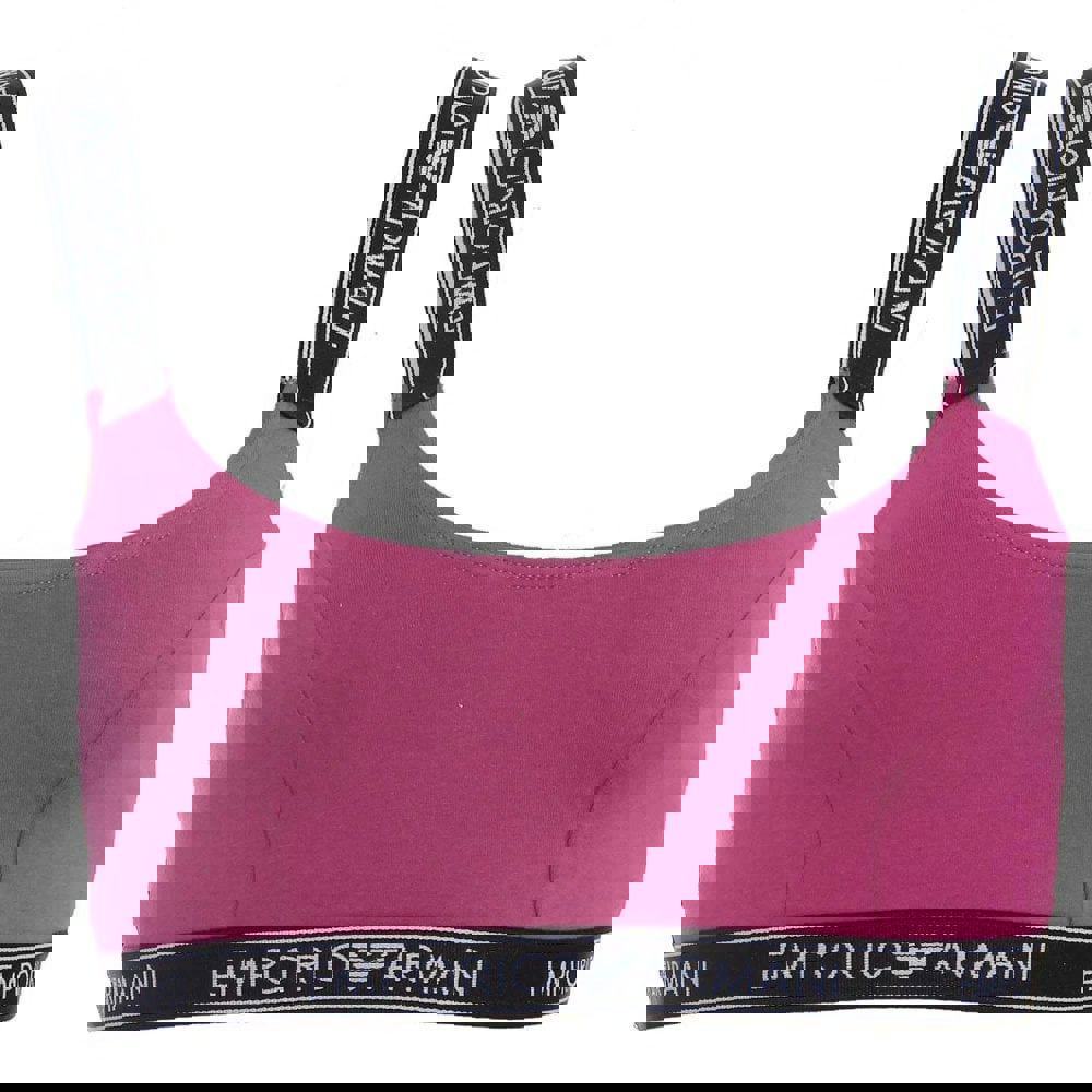 Emporio Armani Iconic Logo Band Stretch Cotton Bralette, Purple with Black
