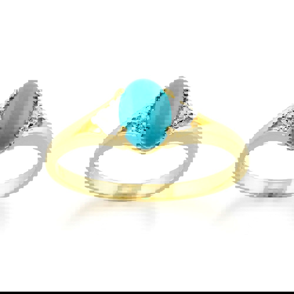 Classic Oval Turquoise & Diamond Ring in 9ct Yellow Gold - Gemondo