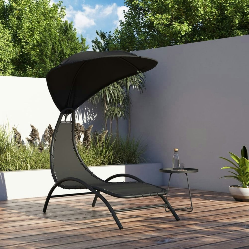 Berkfield Sun Lounger with Canopy Black 167x80x195 cm Fabric and Steel