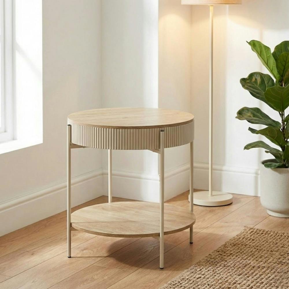 Garden Greatness Maison Ribbed Oak Effect Storage Side Table