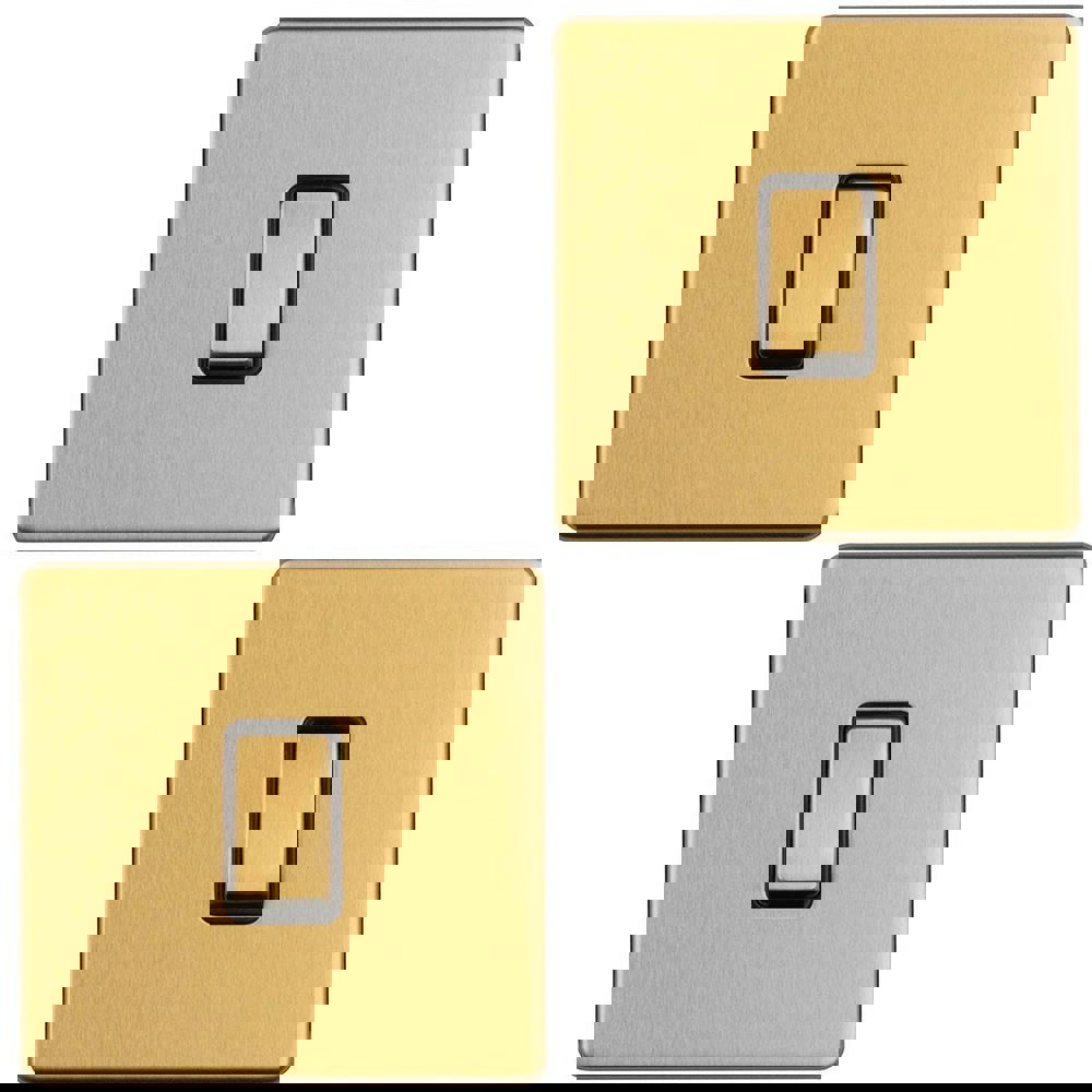 2 PACK 1 Gang 20A Single Light Switch SCREWLESS SATIN BRASS 2 Way Slim Rocker