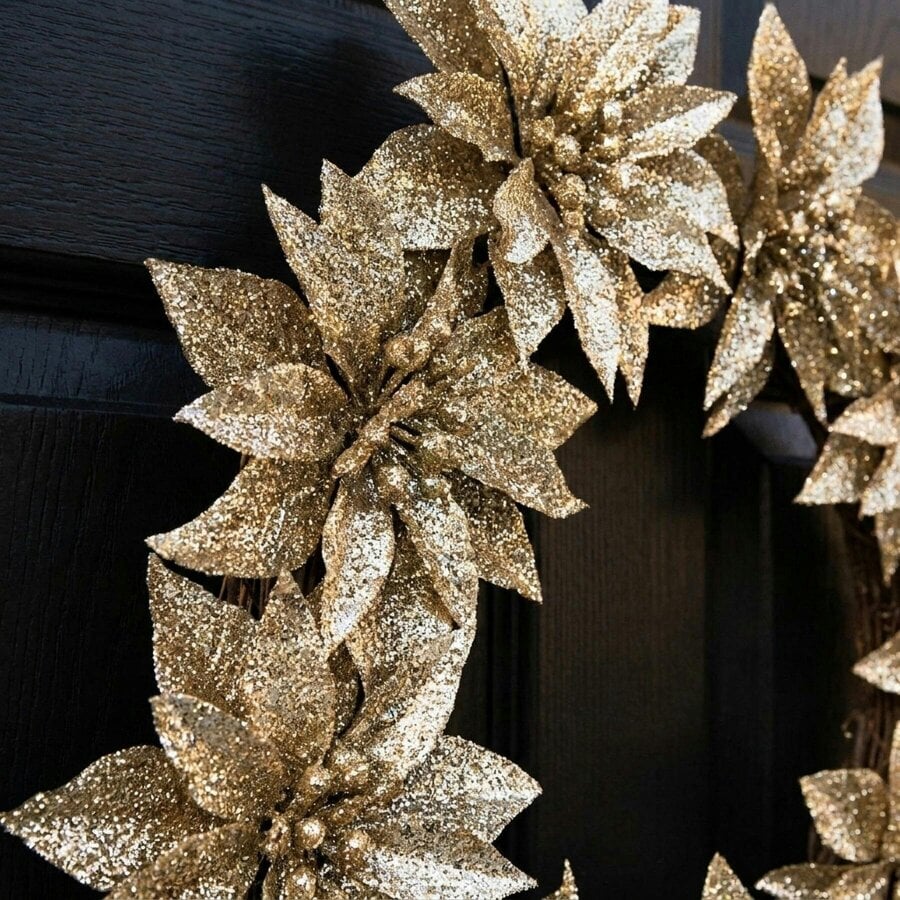Garden Greatness Sparkling Poinsettia Christmas Wreath