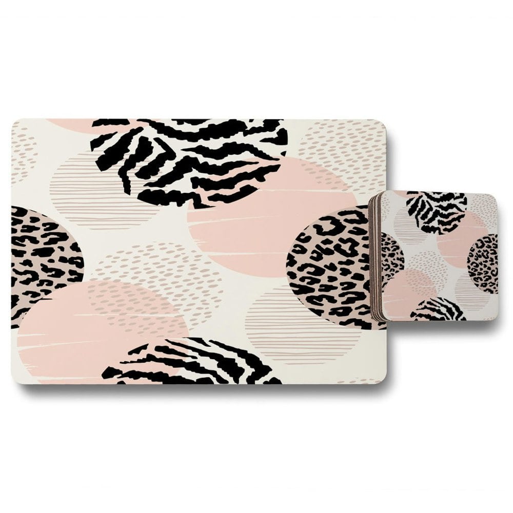 Benjamin Tate Design Abstract geometrics with animal print and circles (Placemat & Coaster Set)