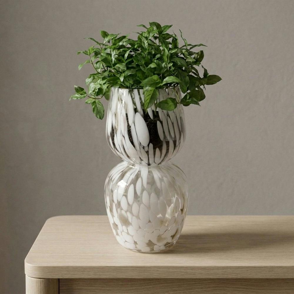 Garden Greatness Unique White Mottle Glass Display Vase