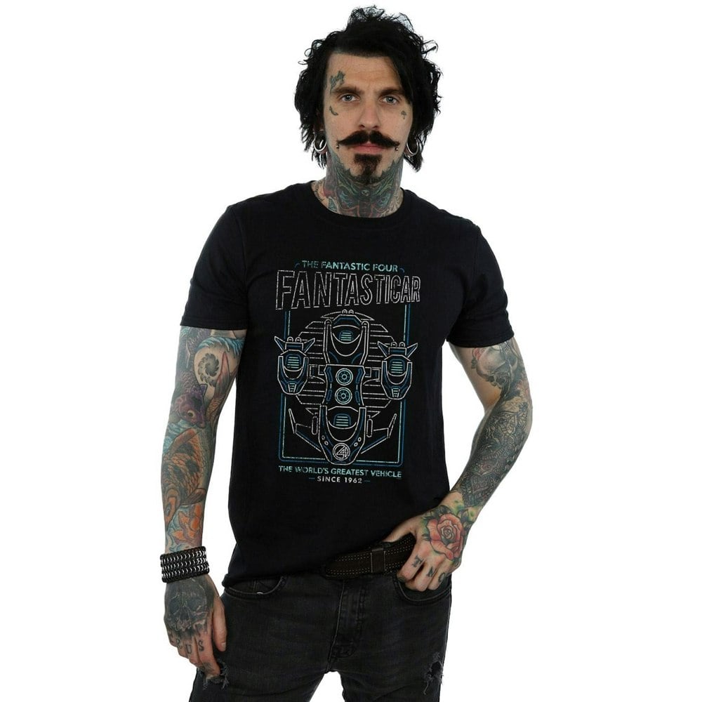 Marvel Mens Fantastic Four Fantasticar Neon T-Shirt - Black