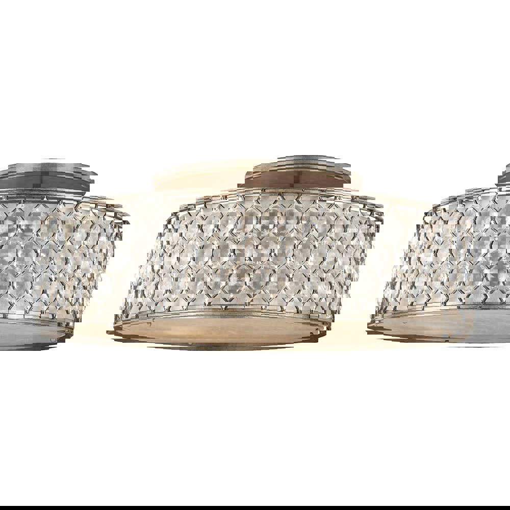 6 Bulb Flush Light Low Ceiling Linen Fabric Shade Burnished Silver LED E27 60W Loops
