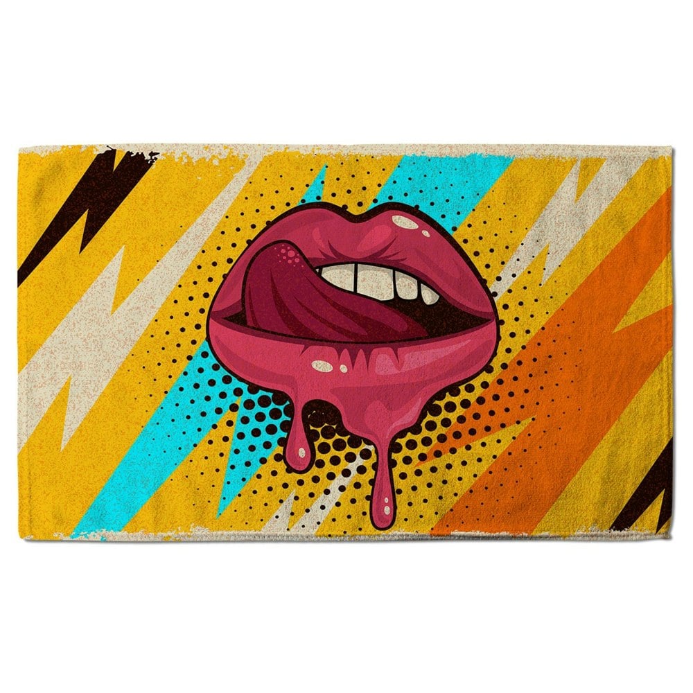Benjamin Tate Design Pink, red lips, mouth and tongue icon on pop art retro vintage colorful background (Bath Towel)