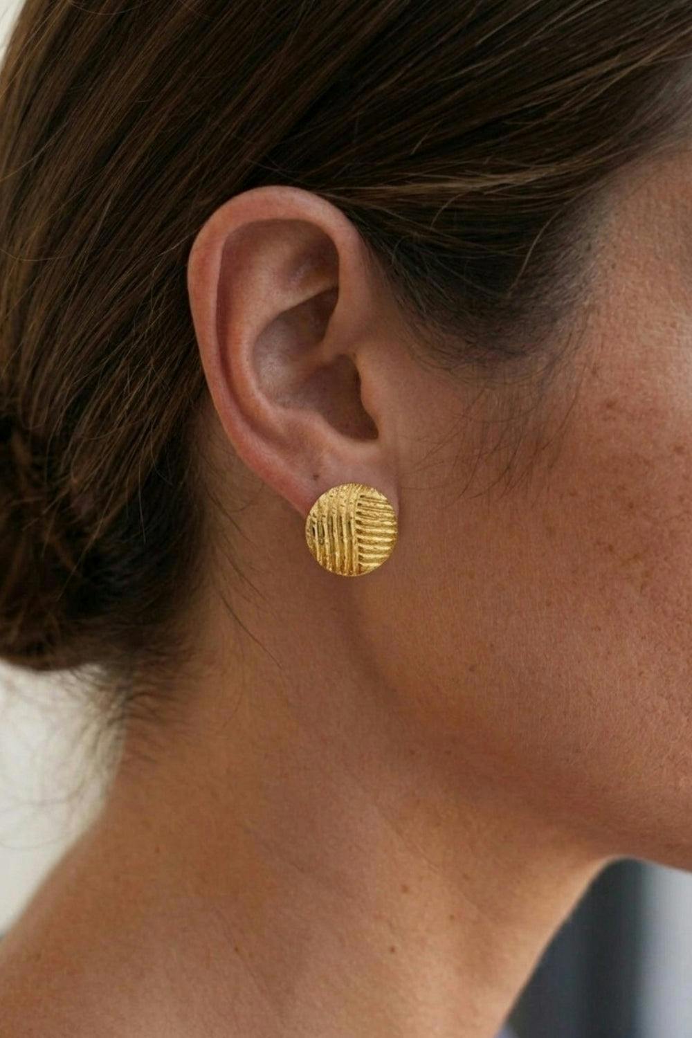 Serla Gold Plated Round Textured Earrings