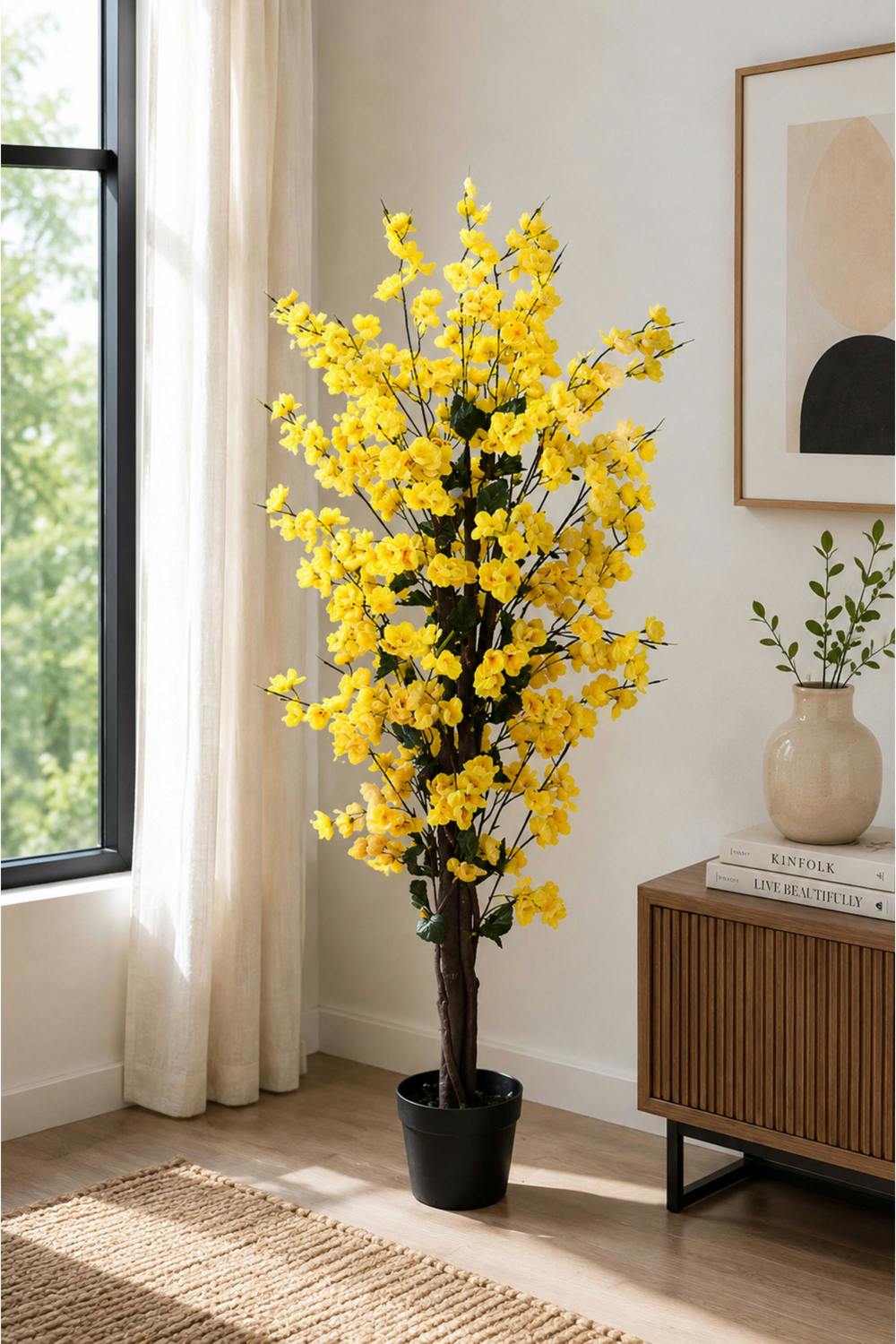 Dyzi 120cm Artificial Yellow Blossom Tree