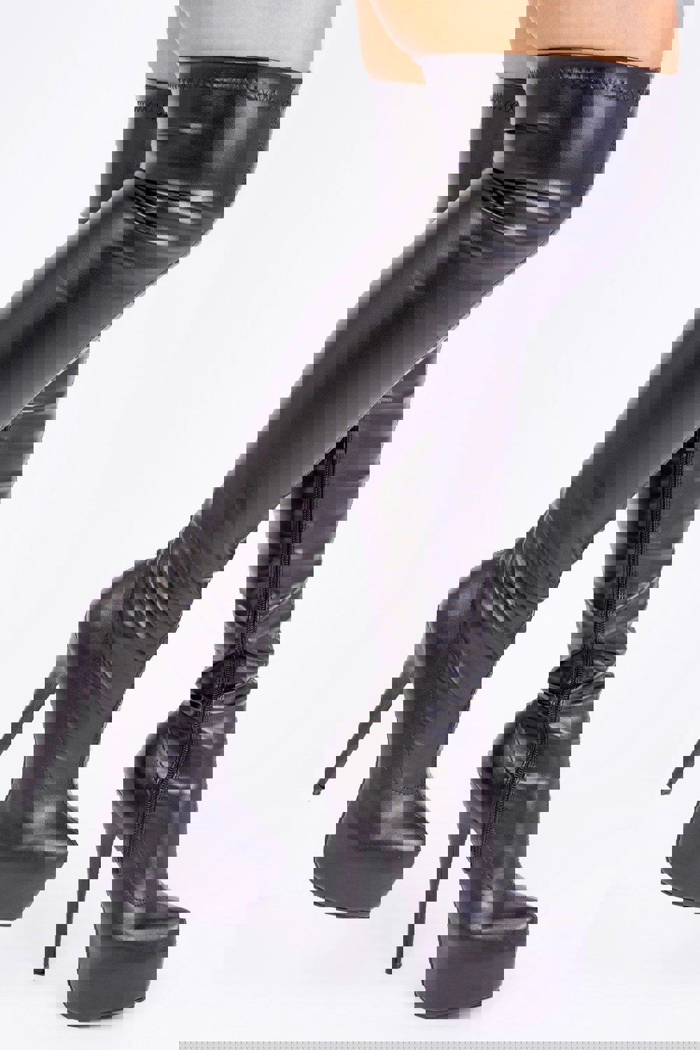 Where's That From Brinley High Heel Over the Knee Boots in Black Faux Leather