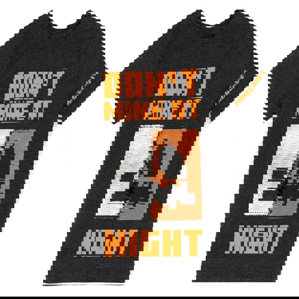 Minecraft Childrens/Kids Don´t Mine At Night Sequin Flip T-Shirt - Black/Orange
