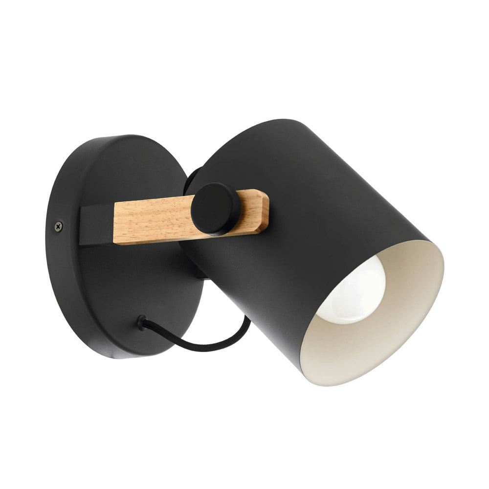EGLO Hornwood 1-Light Retro Wood And Black Steel Wall Lamp