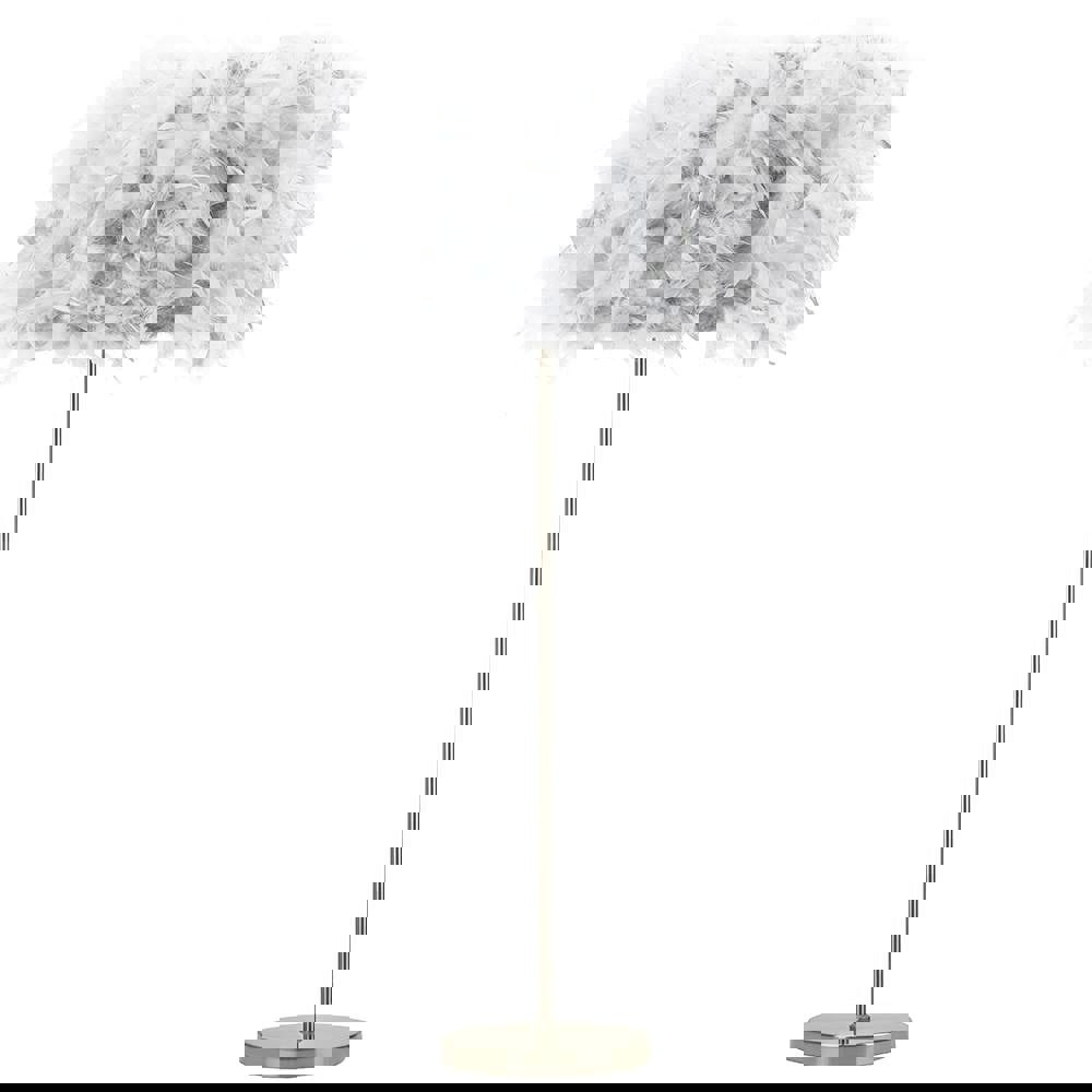 Modern and Chic Real Grey Feather Floor Lamp with Satin Nickel Base and Switch Image 1