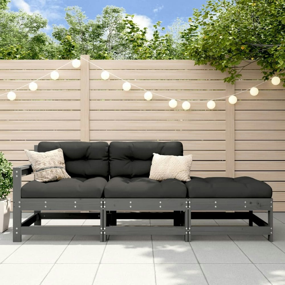 Berkfield 3 Piece Garden Lounge Set with Cushions Grey Solid Wood