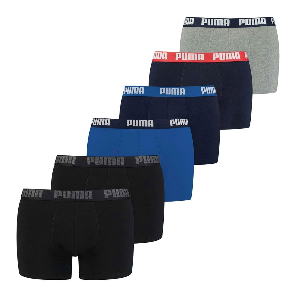 Puma Everyday Comfort Cotton Stretch 6-Pack Boxers, Blue / Black