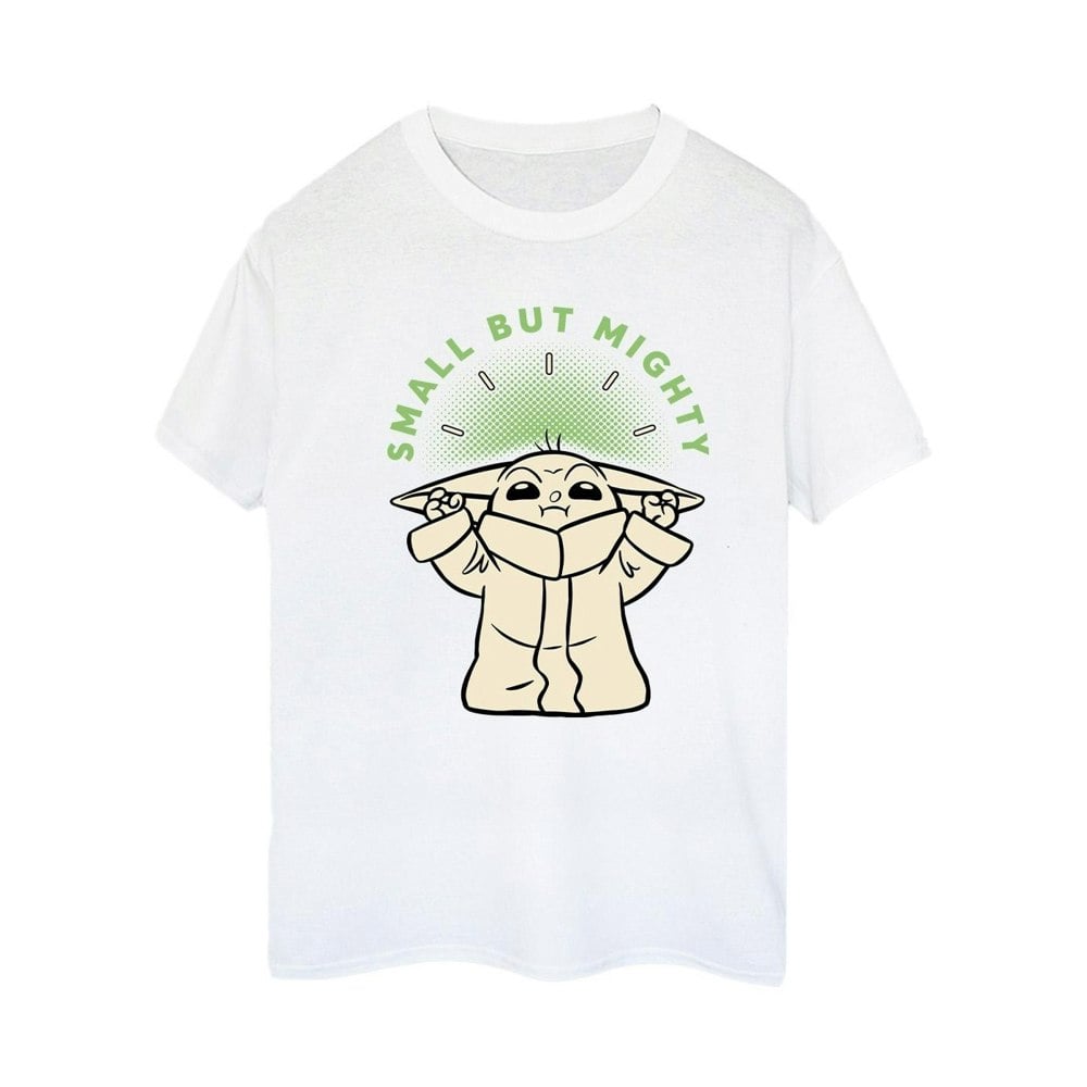 Star Wars Womens/Ladies The Mandalorian Small But Mighty Grogu Cotton Boyfriend T-Shirt - White