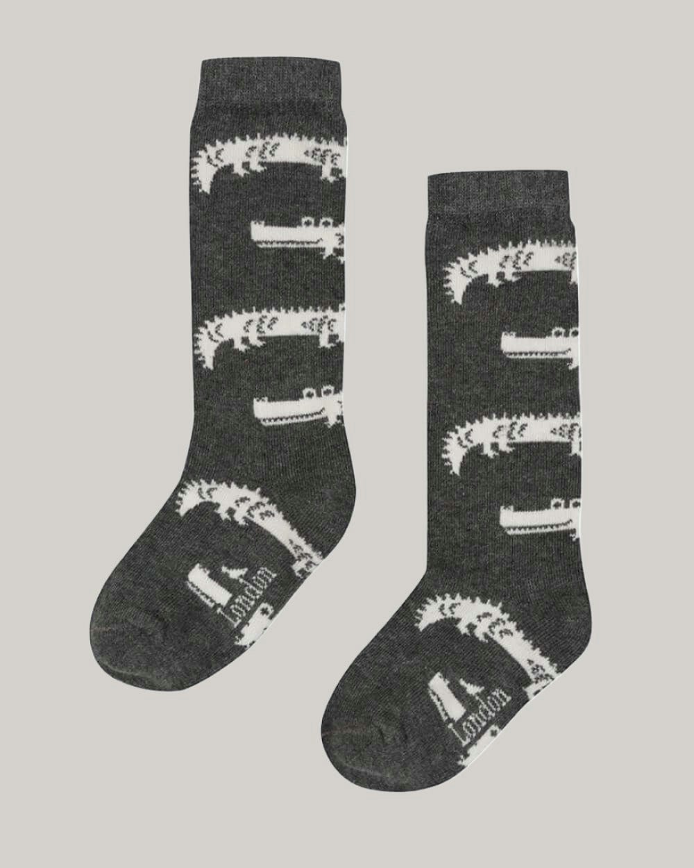 Grey Crocodile Print Knee High Socks