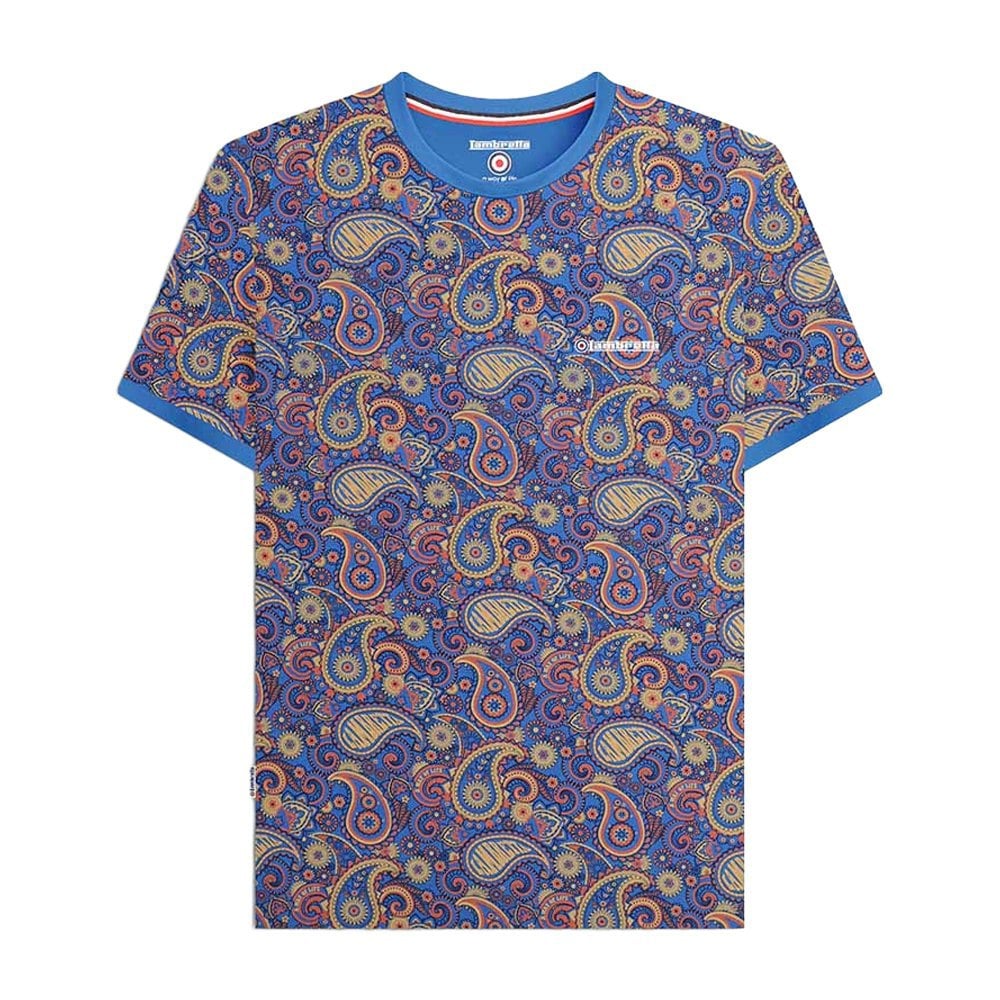 Lambretta Mens SS25 Paisley T-Shirt - Dark Blue/Sand