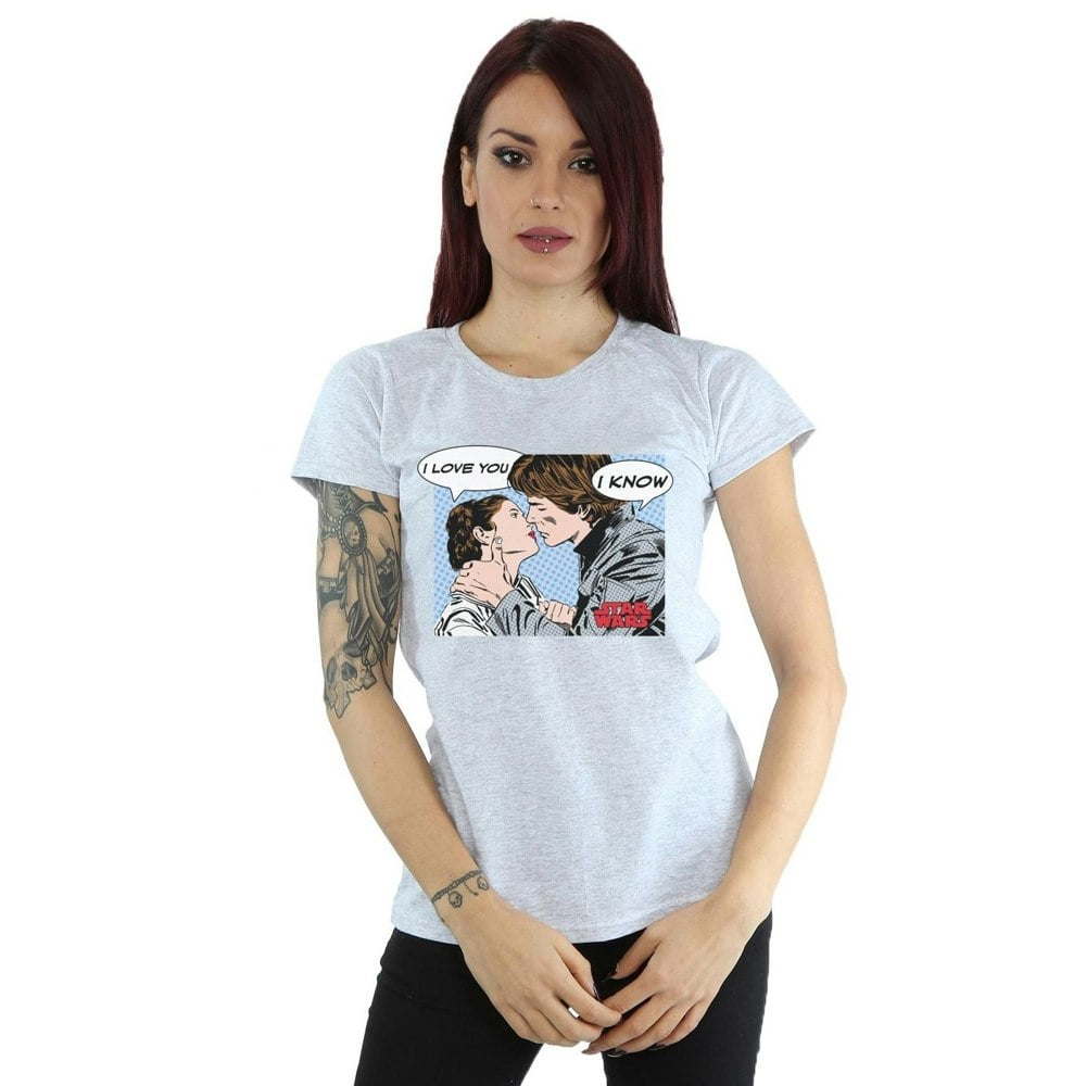 Star Wars Womens/Ladies Han Solo And Princess Leia Love Cotton T-Shirt - Heather Grey