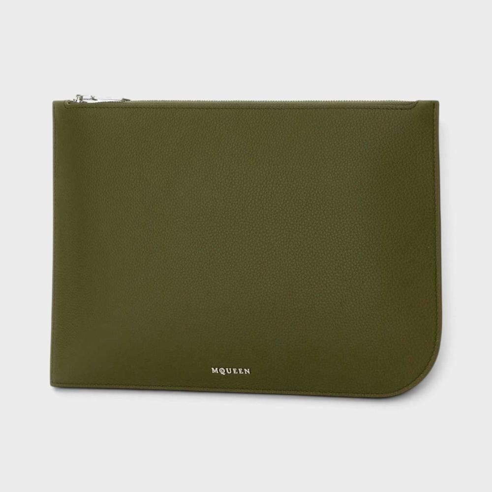Alexander McQueen Large Sling Pouch Silver Olive Green