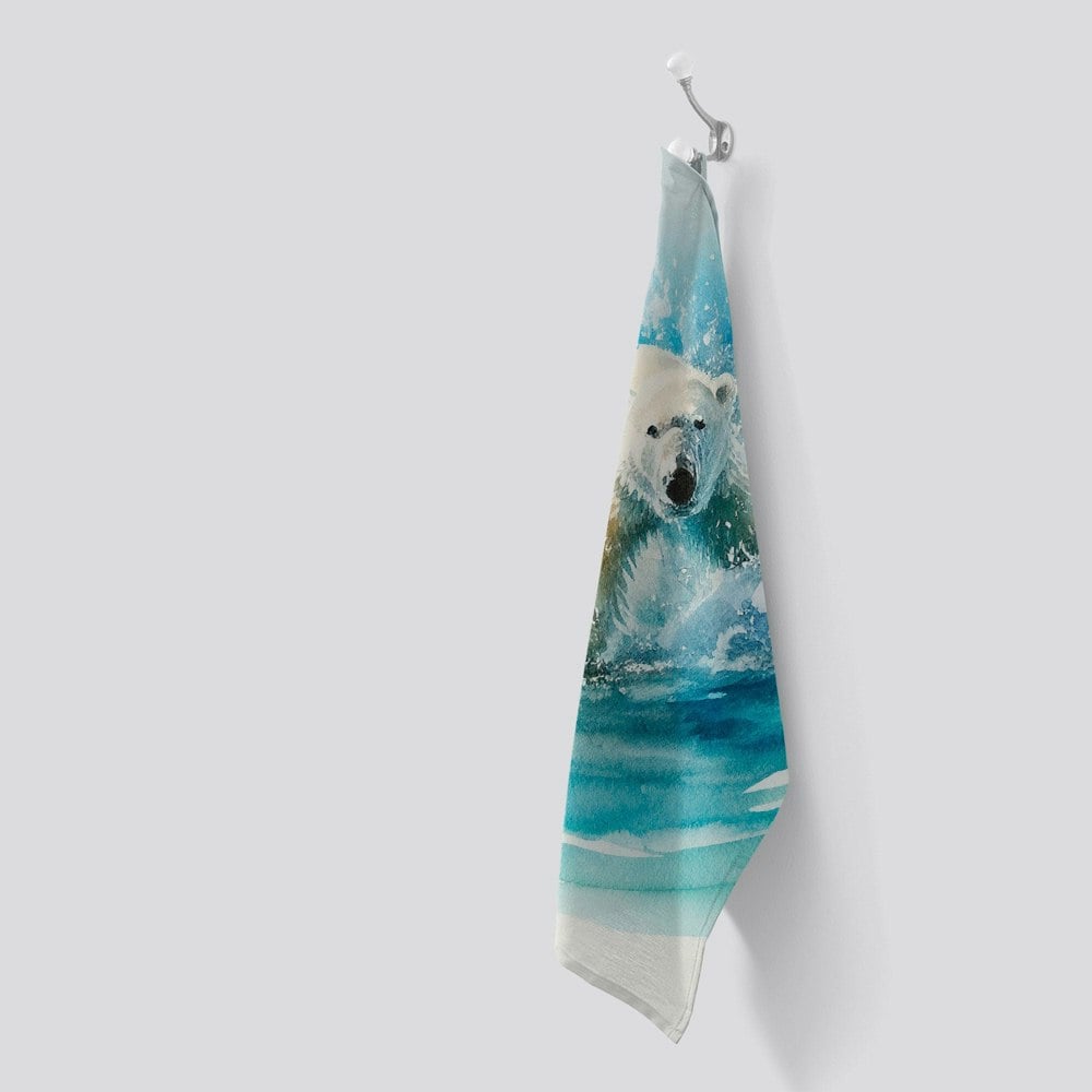 Warren Reed Hunting Polar Bear Watercolour Tea Towel