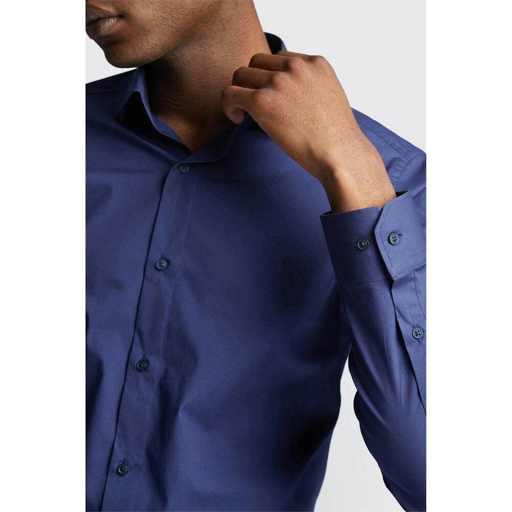 Limehaus Slim Fit Navy Stretch Cutaway Collar Shirt