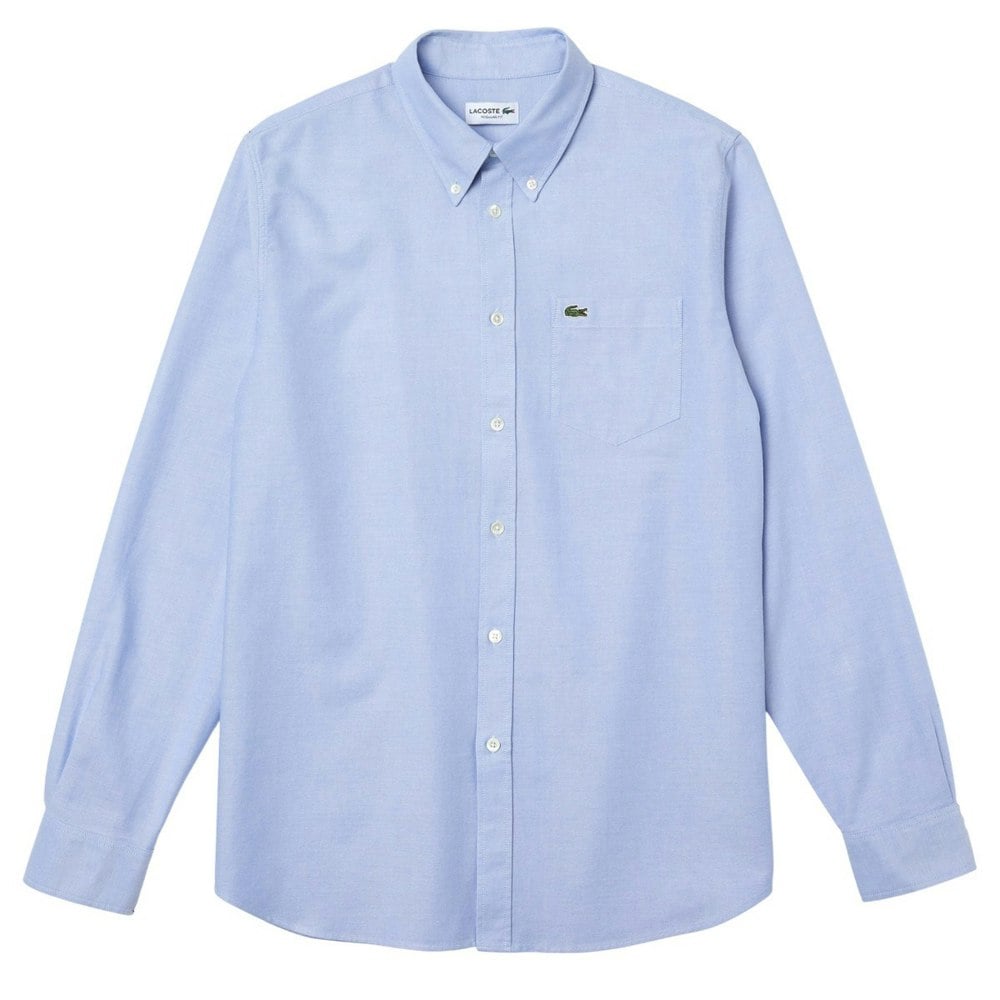 Lacoste Mens Oxford Cotton Regular Shirt - Blue