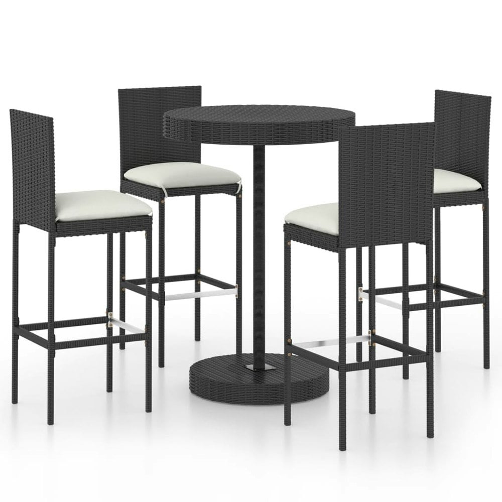 Berkfield 5 Piece Garden Bar Set with Cushions Poly Rattan Black