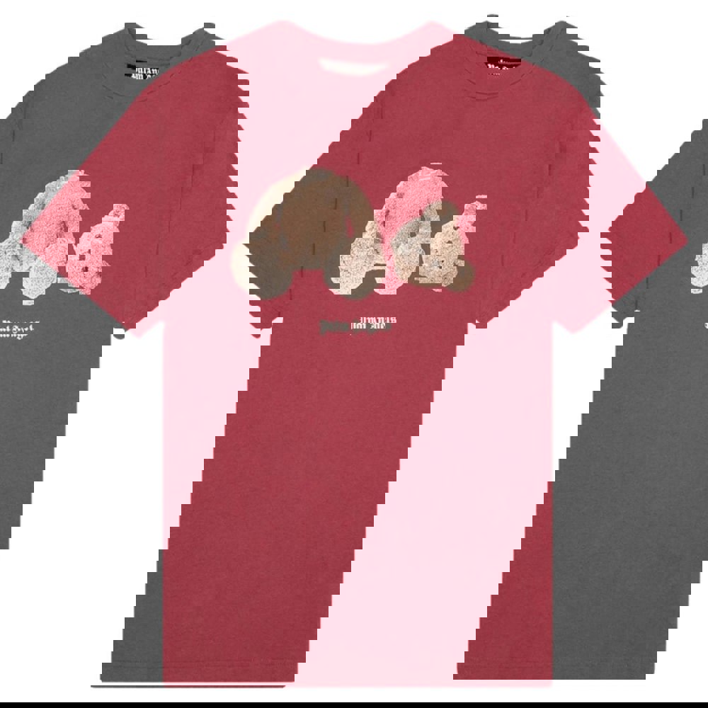 Palm Angels Kill The Bear Logo Burgundy T-Shirt XS