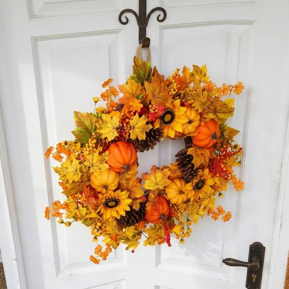 Garden Greatness Autumnal Pumpkin And Flower Wreath