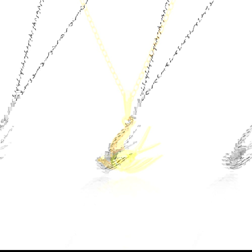 253P340801925 ECFEW™ Creator Peridot Hummingbird Pendant Necklace in Gold Plated Sterling Silver 