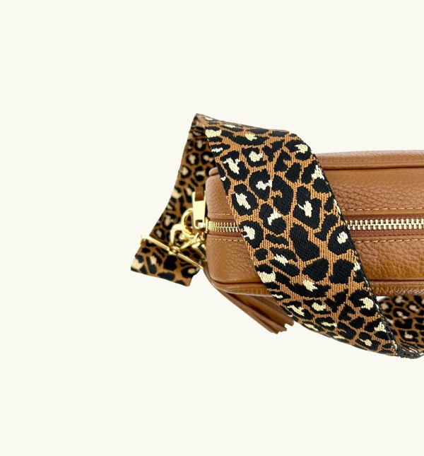 Apatchy London The Tassel Tan Leather Crossbody Bag With Tan Cheetah Strap