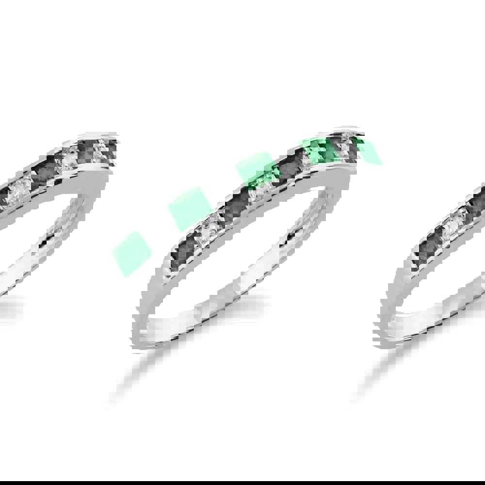 Gemondo Classic Square Emerald & Diamond Half Eternity Ring 9ct White Gold