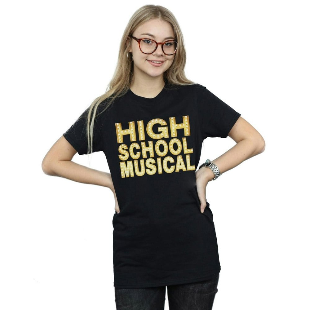 Disney Womens/Ladies High School Musical The Musical Lights Logo Cotton Boyfriend T-Shirt - Black