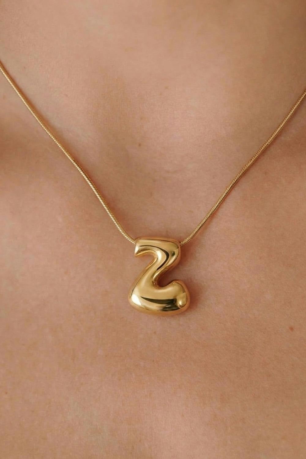 Serla Bubble Initial Gold Plated Necklace Letter Z