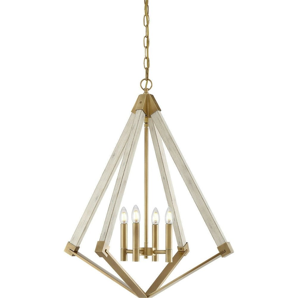 4 Bulb Chandelier Hanging Pendant LIght Weathered Brass LED E14 60W Bulb Loops