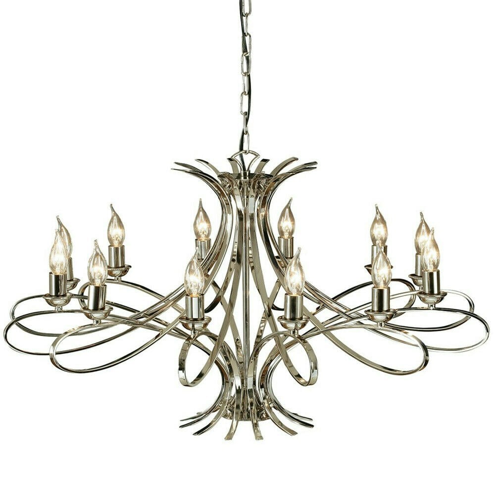 Eaves Hanging Ceiling Pendant Chandelier 12 Lamp Polished Nickel Curve Arm Light Loops