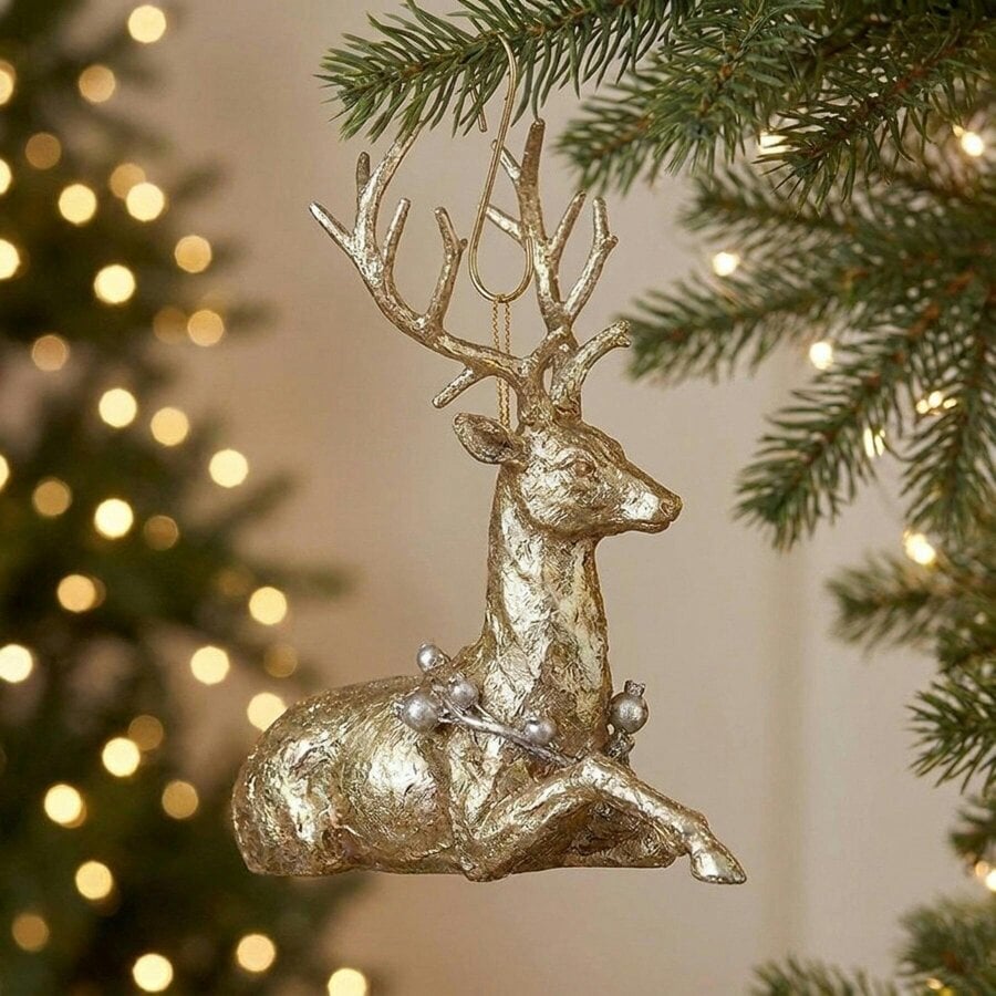 Garden Greatness Lying Gold Stag with Decorative Baubles