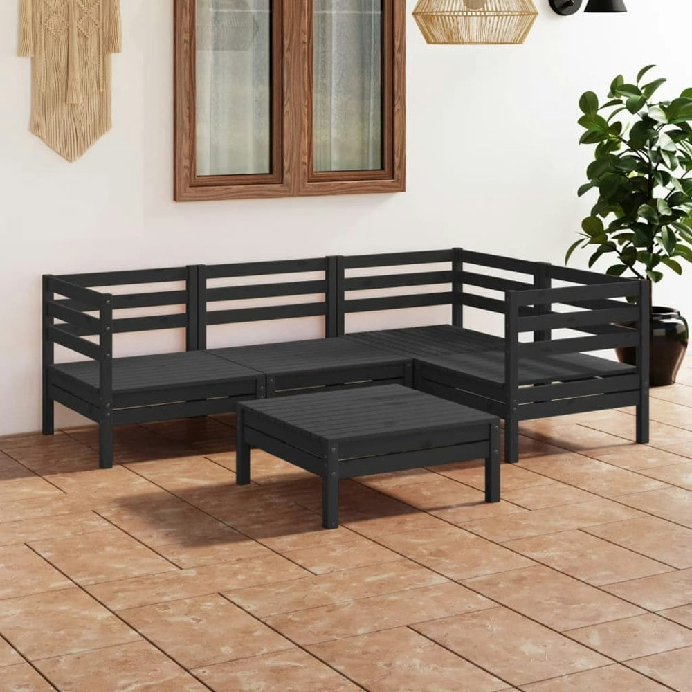 Berkfield 5 Piece Garden Lounge Set Solid Pinewood Black