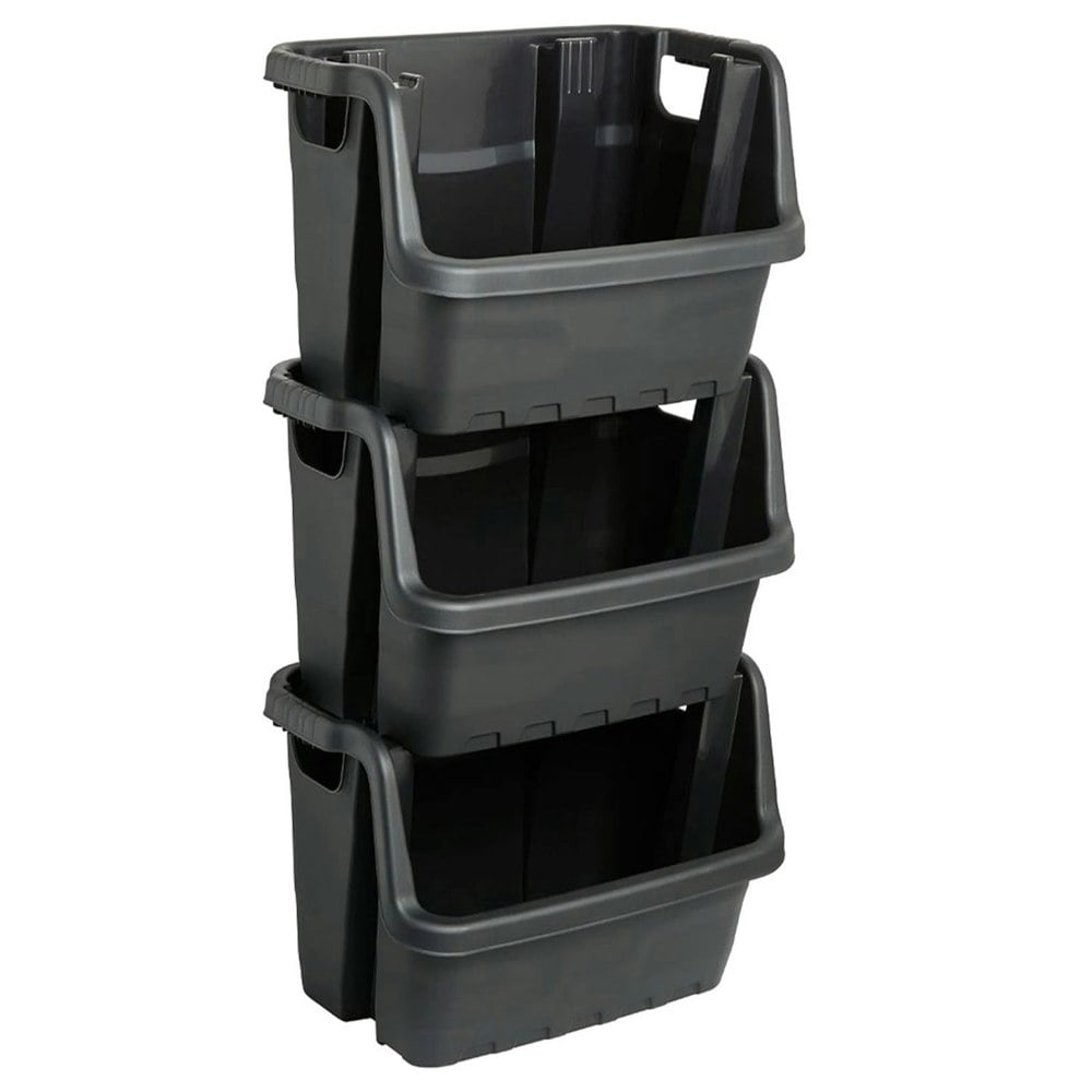 Large Black Open Fronted Black Plastic Stacking Crates For Order Picking, Industrial, Garage & Kitchen